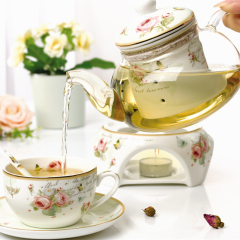 欧式陶瓷花茶茶具套装耐热玻璃过滤花茶壶加热花草茶具下午茶茶杯