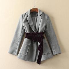 2016秋冬新款女装西装领修身显瘦呢子大衣腰带长袖毛呢外套女1957