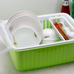 包邮碗柜厨房沥水架塑料碗筷餐具收纳盒沥水篮碗架带盖置物架子