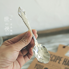 日本订单 复古雕花手柄贝壳勺糖勺甜品勺优质304不锈钢精致小勺子