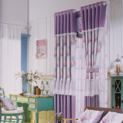 2016新款麻方格窗帘客厅紫色窗帘飘窗卧室加厚隔音窗帘布成品定制