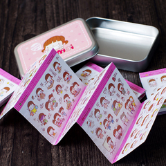 韩国momo可爱女孩铁盒装手账贴纸套装20张 日记diy相册透明贴画集