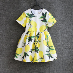 女童连衣裙夏季新款亲子装母女装裙子柠檬印花气质童装蓬蓬裙