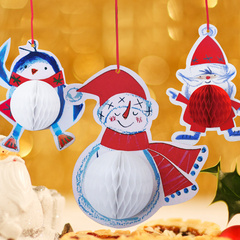 圣诞节酒吧派对橱窗装饰用品 圣诞雪人圣诞老人企鹅蜂巢挂饰 1套