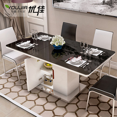 可伸s折叠餐桌椅M合 简约现代 小户型钢化玻璃多功能储物餐台