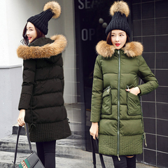 冬季新款韩版中长款修身连帽大毛领工装棉衣女加厚保暖羽绒棉服潮