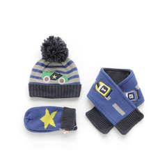 男宝宝冬天帽子围巾手套三件套装婴幼儿童小孩毛线针织帽加厚保暖
