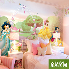 迪士尼壁画墙纸 卧室儿童房床头卡通背景墙壁纸温馨女孩 公主花园