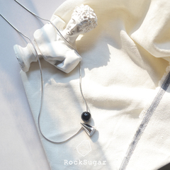 RockSugar欧美设计师几何圆锥圆球黑珠珠黑玛瑙925纯银锁骨项链女