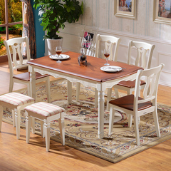 地中海餐桌组合 美食乡村田园大小户型实木烤漆长方形餐桌椅组合