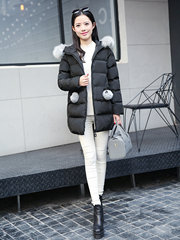 1L-a523新款2016冬装韩版女装毛领连帽纯色中长款加厚棉衣K-28