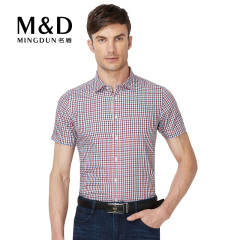 M&D/名盾官方夏季薄款修身格子中袖衬衣纯棉商务休闲短袖衬衫男
