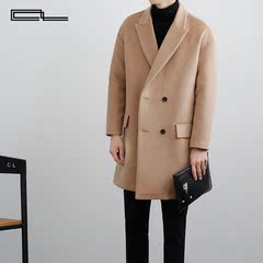 CL/原创 秋冬新韩版时尚羊绒大衣经典双排扣毛呢外套中长款青年男