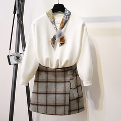 韩版宽松灯笼袖长袖针织短款2016秋冬新款白色套头毛衣打底衫女