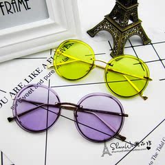2016新款韩国圆框海洋片太阳镜 男女透明紫色潮个性复古墨镜眼镜
