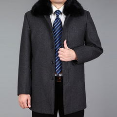 2016冬季男士羊毛大衣中长款带毛领呢子风衣男加厚毛呢外套爸爸装