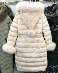 B.SHEN.D正品6618 韩版女士修身显瘦收腰圣诞帽毛球中长款羽绒服