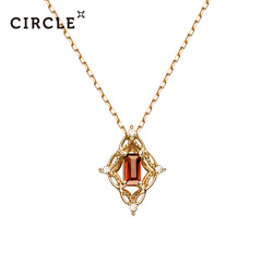 Circle日本珠宝 石榴石项链10K黄金镶嵌钻石锁骨吊坠 女正品