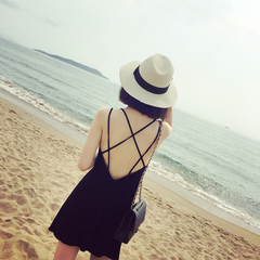 莫代尔长裙 连衣裙夏季修身无袖背心沙滩裙纯色吊带露背小黑裙