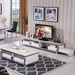 展梵 现代简约客厅不锈钢大理石茶几 伸缩电视柜组合 黑白色烤漆