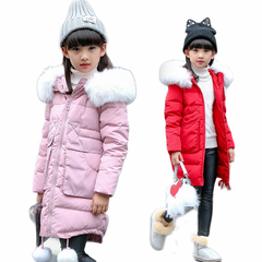 女童棉衣2016冬装新款韩版中大童下摆毛球手塞棉棉袄中长款时尚潮