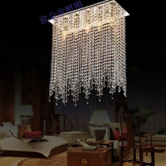 现代简约长方形餐厅灯水晶吊灯饰吧台隔断客厅水晶灯具帘子