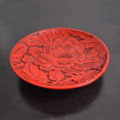 新中式中国红树脂家居饰品创意装饰果盘摆设花开富贵结婚礼物热卖