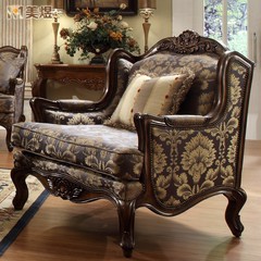 美煜 美式实木沙发 组合 客厅布艺单人沙发椅 高档雕花 别墅沙发