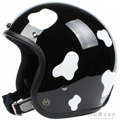 台湾进口 华泰 乳牛 奶牛 黑色 电动摩托车头盔 复古半盔 送帽檐