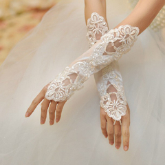 风尚姿色结婚婚纱长款白色手套蕾丝正品婚礼礼服头纱短款红色手套