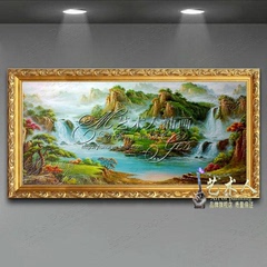 手绘油画客厅家居装饰画酒店壁画有框画挂画大幅风景山水画聚宝盆