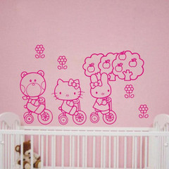 可爱卡通kitty 郊游 儿童卧室客厅电视背景儿童房墙贴 M060