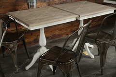 美式复古园全实木橡木桌面白色小圆桌咖啡桌餐桌沙发边桌