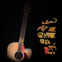 蝶恋花3 黄色 吉他琴颈旋钮雕花贝壳吉他镶嵌吉他护板吉他配件