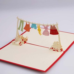 红色3D创意立体童年记忆手工纸雕韩国宝宝儿童生日卡片祝福贺卡