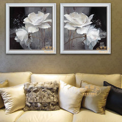 简约现代手绘印象花卉油画黑白配客厅沙发两联拼套装饰画卧室挂画