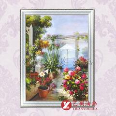 入户花园手绘油画 专业定制家居客厅玄关装饰画 有框画壁挂画DH68