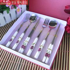 骨瓷不锈钢筷勺叉6件套婚庆礼品喜庆情侣餐具爱意表达小礼品唯美