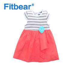 Fitbear 女宝宝裙子夏季女童吊带裙韩版婴儿短袖连衣裙2016纯棉