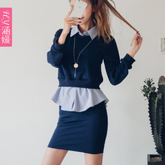 韩版2016新款半身裙 女中长款针织包臀裙套装裙 两件套连衣裙秋冬