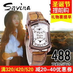 香港Savina专柜正品复古奥地利水钻女表进口机芯石英真皮带女腕表