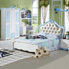 儿童家具套房组合 儿童房套装卧室 男孩 蓝色 欧式儿童床 1.5实木