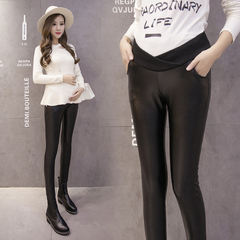 韩版新款孕妇冬装低腰裤加绒皮裤外穿时尚孕妇裤长裤显瘦托腹辣妈