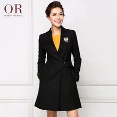 QR2016秋冬新款韩版时尚女装毛呢外套中长款修身加厚呢子大衣