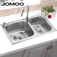 JOMOO九牧 SUS304不锈钢水槽双槽套餐02018含龙头皂液器沥水篮