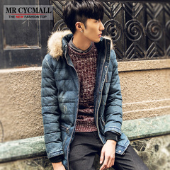 Mr Cyc Mall2016男士日韩版加厚保暖中长款棉衣牛仔连帽外套男