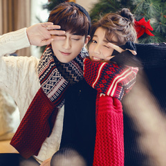 秋冬季男女士韩版毛线围巾针织围脖情侣民族风条纹丝巾学生圣诞节