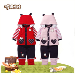 女童婴儿童装前开连帽夹棉套装两件套女宝宝冬装套装冬季1-2-3岁