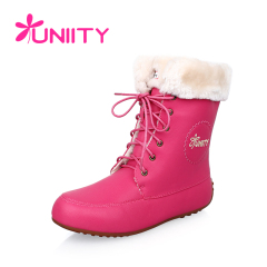 UNIITY2016冬季新品舒卷雪地靴 中筒平底加绒女鞋 圆头女靴
