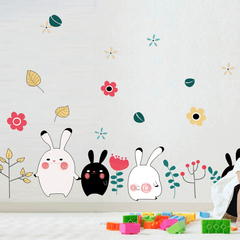 宝宝儿童房墙贴 贴画男女孩卧室装饰幼儿园楼梯可爱贴纸 兔子小花